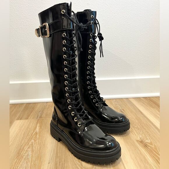 GIANNI BINI Skyscraper Black Lace Up Knee High Boot Size 6 - Picture 10 of 10